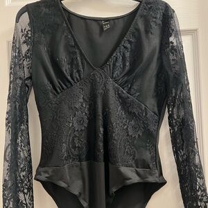 SHEIN Black Lace Long Sleeve Bodysuit